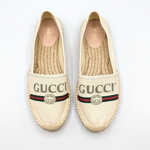 Authentic Gucci Cream Logo Canvas Espadrilles Size 37 - Picture 2 of 10